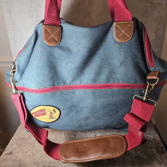 Vintage 90's Disney Expandable Denim Tote Bag Mickey Mouse - Picture 2 of 10